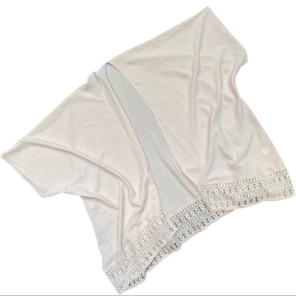 ADREAMLY Cream Crochet Hem Sheet Open Kimono Top